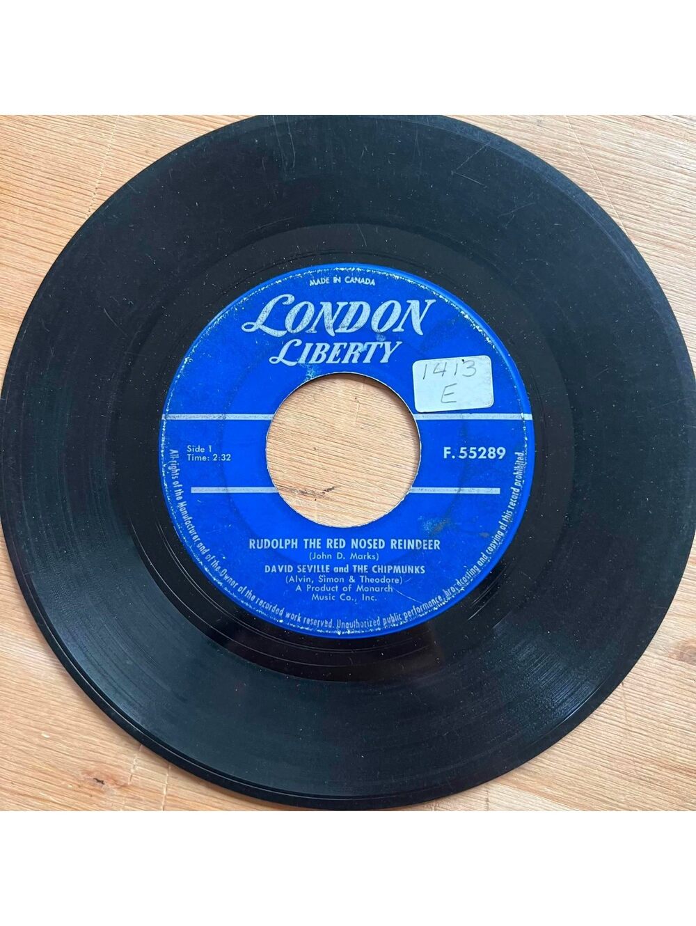 David Seville and The Chipmunks - Rudolph the Red Nosed Reindeer 45rpm VG+ R10